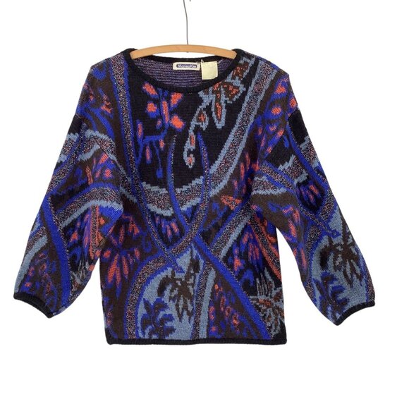 Mariea Kim Sweaters - Mariea Kim Women's Small Multi Metallic Abstract Knit Crewneck Sweater 80s Mom